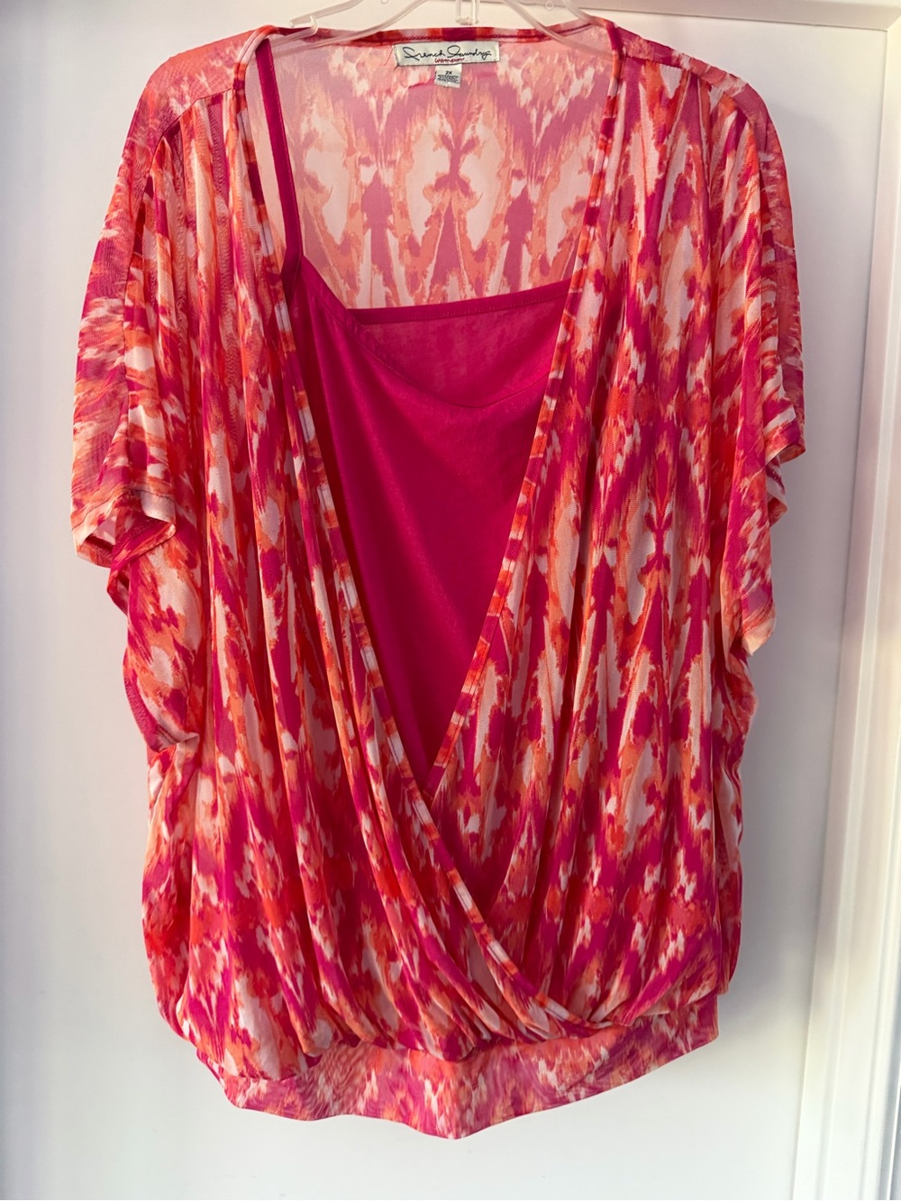 French Laundry Pink and Orange Printed Camisole with Overlay